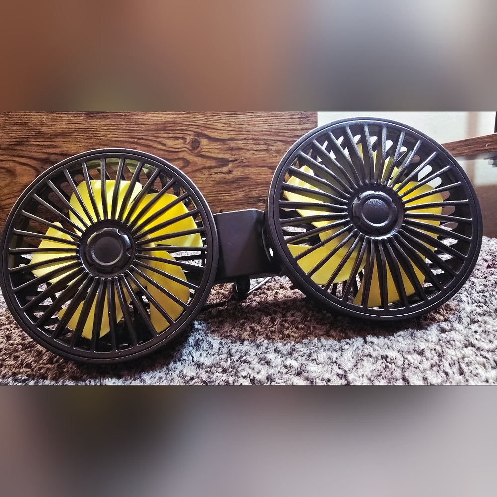 Dual Car Seat Fan USB 360° Rotating Headrest Cooling Fan 3 Speed Adjustable Back - Picture 3 of 9